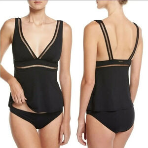 Michael Kors deep V ladder trim tankini top side tie black bottoms size Xsmall
